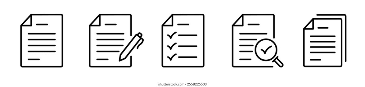 File documents icon set. Paper document. Page, format, file, line icon.