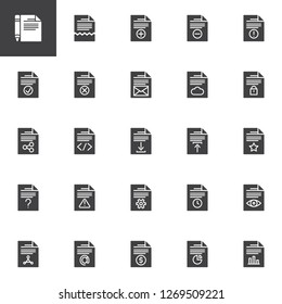 File documents vector icons set, modern solid symbol collection, filled style pictogram pack. Signs, logo illustration. Set includes icons as paper office document, folder page, download message 