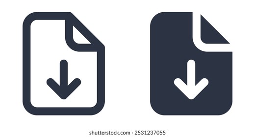 File with Download Arrow simple icons set designed in filled, outline, line and stroke style