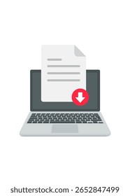 File download button on laptop screen. Downloading document concept. Vector illustration stock illustration