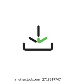 Descarga de archivos completada Icono lineal con bandeja de flecha y marca de verificación