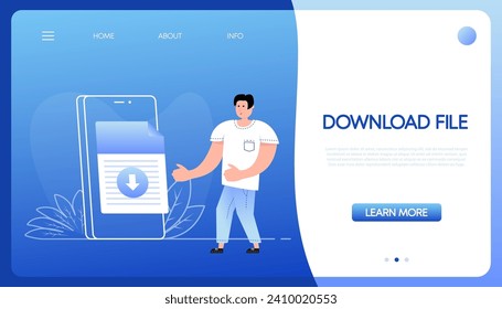 File download. Computer technology concept. Data storage. File management