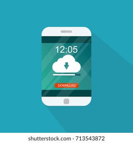 File download concept button on smartphone screen. Downloading document, infographics. Flat design
