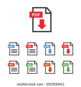 File download icon. Document icon set. PDF file download icon