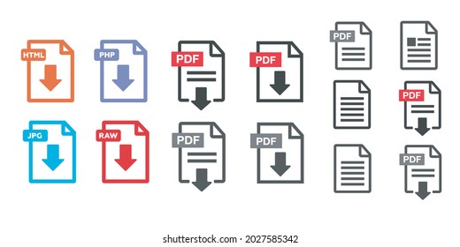 File download icon. Document text, symbol web format information. Document icon set