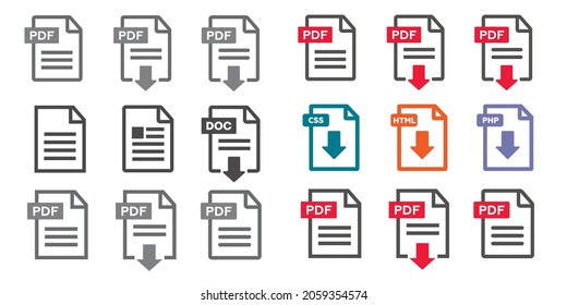 File download icon. Document text, symbol web format information. Document icon set