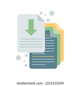 Icono de descarga de archivos. Texto del documento, información de formato web de símbolos. Dibujo de estilo mínimo.