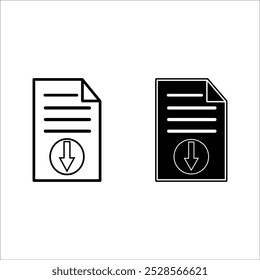 Symbol für Dateidownload. Informationen, Textdokumente, Uploads, Ordner, pdf-Dateien, persönliche, Bücher, Notizen. Datensatzkonzept. Paralleles Vektorsymbol, schwarz-bunter Stil auf schwarz-weißem Hintergrund