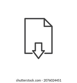 Datei-Download-Line-Symbol. lineares Stilzeichen für mobiles Konzept und Webdesign. Dokumentdatei mit Pfeil-nach-unten-Umriss-Vektorsymbol. Symbol, Logo-Abbildung. Vektorgrafik