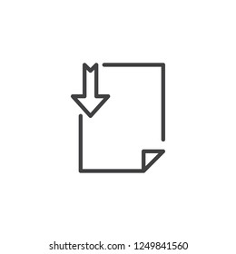 File download outline icon. linear style sign for mobile concept and web design. Document file with arrow down simple line vector icon. Symbol, logo illustration. Pixel perfect vector graphics