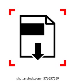 File download sign. Black icon in focus corners on white background. Isolated.