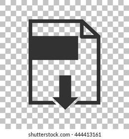 File download sign. Dark gray icon on transparent background.