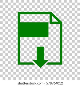 File download sign. Dark green icon on transparent background.