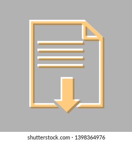 File download sign. Emboss effect with light orange icon on gray background.