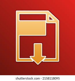 File download sign. Golden gradient Icon with contours on redish Background. Illustration.