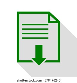 File download sign. Green icon with flat style shadow path.