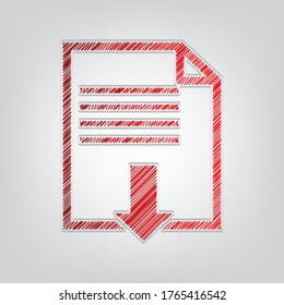 File download sign. Red gradient scribble Icon with artistic contour gray String on light gray Background. Illustration.