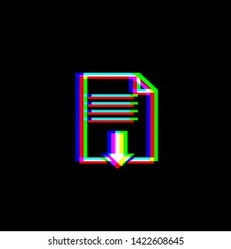 File download sign. Red, green and blue unfocused contour icon at black background. Illustration.
