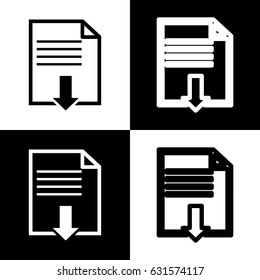 File download sign. Vector. Black and white icons and line icon on chess board.
