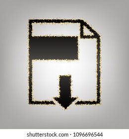 File download sign. Vector. Blackish icon with golden stars at grayish background.