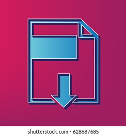 File download sign. Vector. Blue 3d printed icon on magenta background.