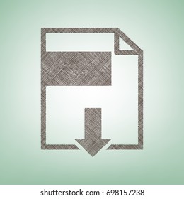 File download sign. Vector. Brown flax icon on green background with light spot at the center.