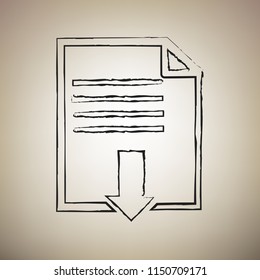 File download sign. Vector. Brush drawed black icon at light brown background.