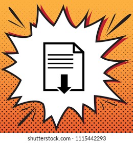 File download sign. Vector. Comics style icon on pop-art background.