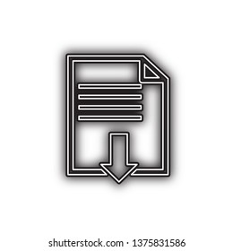 File download sign. Vector. Double contour black icon with soft shadow at white background. Isolated.
