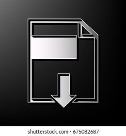 File download sign. Vector. Gray 3d printed icon on black background.