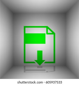 File download sign. Vector. Green icon with shadow in the room.