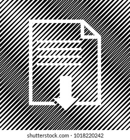 File download sign. Vector. Icon. Hole in moire background.