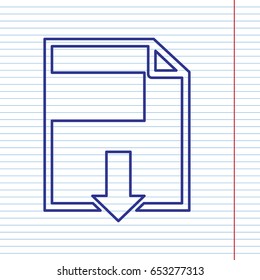 File download sign. Vector. Navy line icon on notebook paper as background with red line for field.