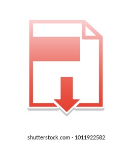 File download sign. Vector. Reddish icon with white and gray shadow on white background. Isolated.