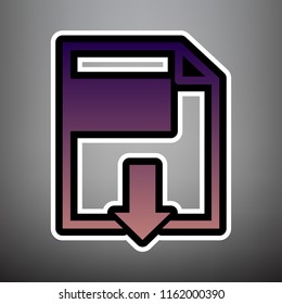 File download sign. Vector. Violet gradient icon with black and white linear edges at gray background.