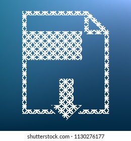 File download sign. Vector. White textured icon at lapis lazuli gradient background.