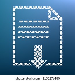 File download sign. Vector. White textured icon at lapis lazuli gradient background.