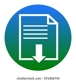 File download sign. Vector. White icon in bluish circle on white background. Isolated.