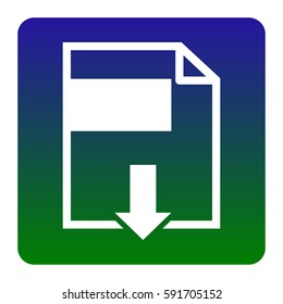 File download sign. Vector. White icon at green-blue gradient square with rounded corners on white background. Isolated.