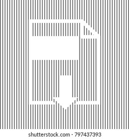 File download sign. Vector. White icon on grayish striped background. Optical illusion.