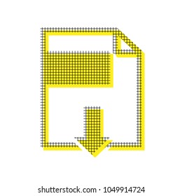 File download sign. Vector. Yellow icon with square pattern duplicate at white background. Isolated.