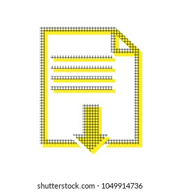 File download sign. Vector. Yellow icon with square pattern duplicate at white background. Isolated.