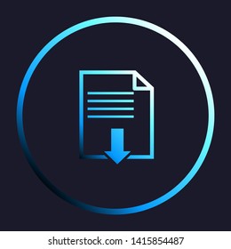 File download sign. White, cyan and blue gradient icon as round button in white shell at dark blue background. Illustration.