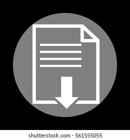 File download sign. White icon in gray circle at black background. Circumscribed circle. Circumcircle.