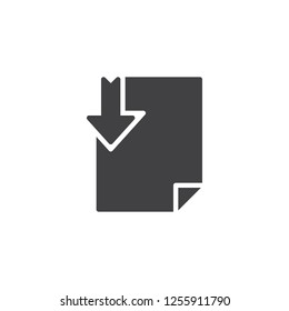 File download vector icon. filled flat sign for mobile concept and web design. Document file with arrow down simple solid icon. Symbol, logo illustration. Pixel perfect vector graphics