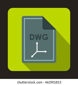File DWG icon in flat style with long shadow. Document type symbol