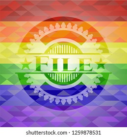 File emblem on mosaic background with the colors of the LGBT flag