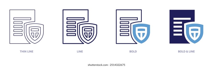 Icono de cifrado de archivos en 4 estilos diferentes. Línea delgada, línea, negrita y línea negrita. Estilo duotono. Trazo editable.