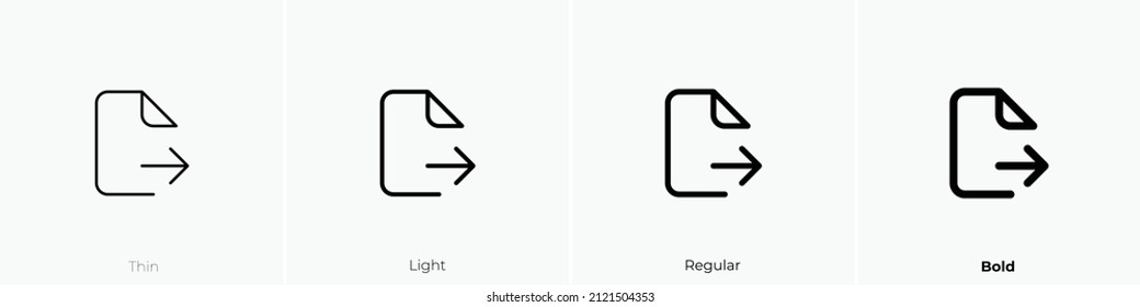 file export icon. Thin, Light Regular And Bold style design isolated on white background