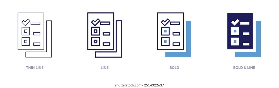 Icono de exportación de archivos en 4 estilos diferentes. Línea delgada, línea, negrita y línea negrita. Estilo duotono. Trazo editable.